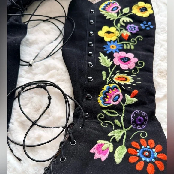 💫STUNNING RARE 60s 70s Enosis Greece Jerry Edouard Embroidered Black Gogo Boots - Picture 13 of 15